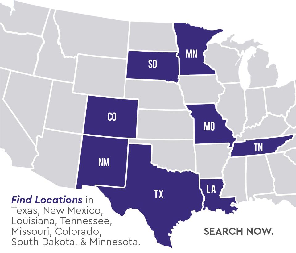 Location in Texas, New Mexico, Louisiana, Tennessee, Colorado and South Dakota